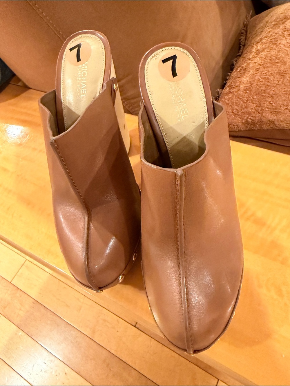 Michael Kors Tan Leather Slip-On Mule Heels
